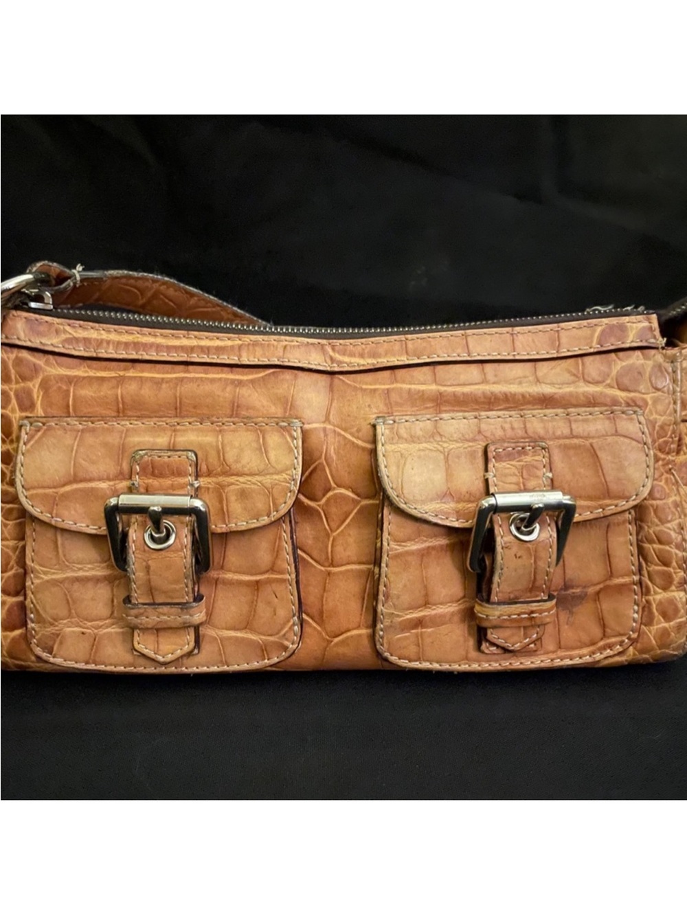 Dooney & Bourke Cognac Leather Logo Button Tab Excellent Condition